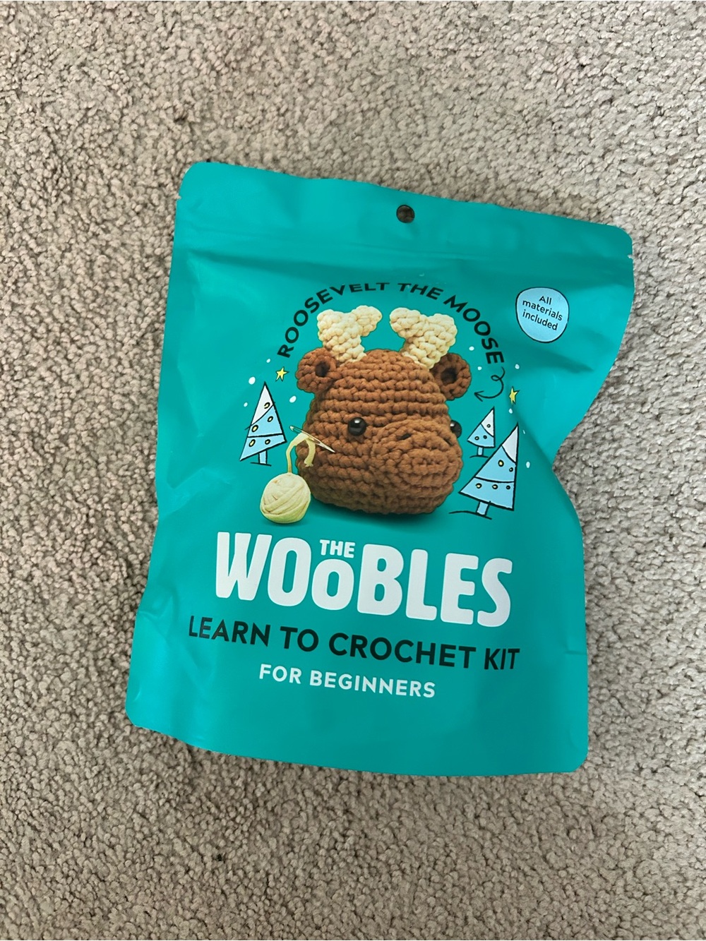 The Woobles Roosevelt the Moose Learn to Crochet Kit - Teal *NO HOOK*